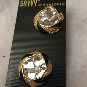 Savvy by Swarovski crystal gold-tone clip earrings